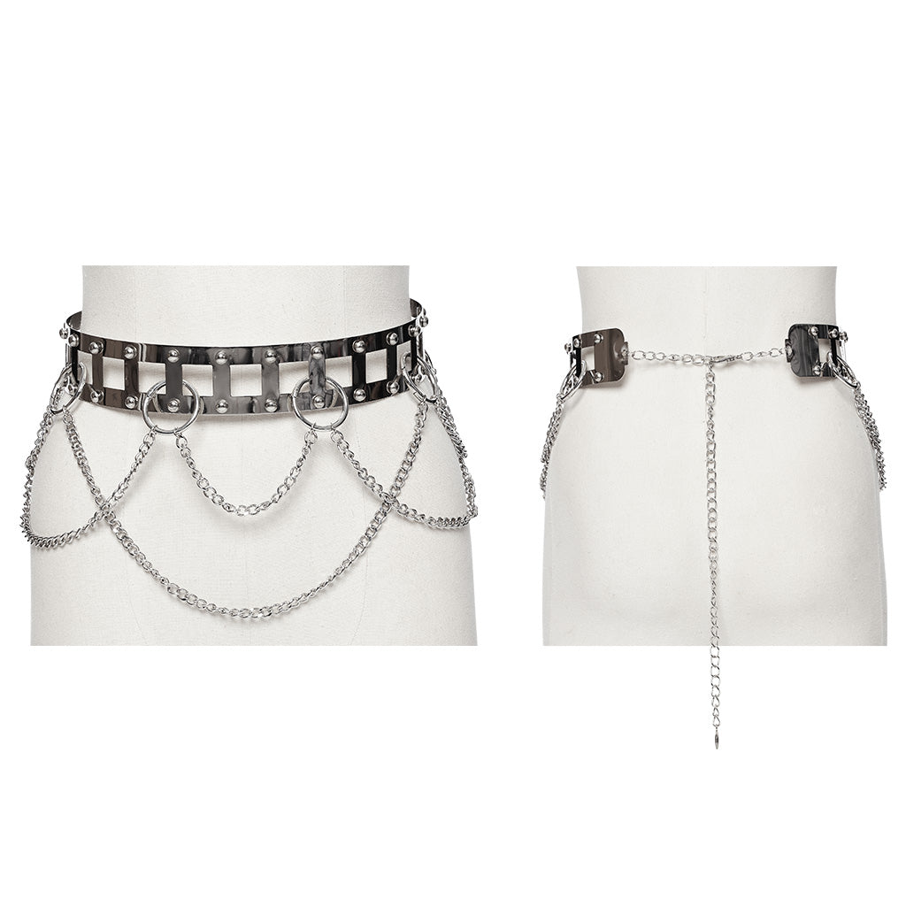 WS-742YDF Edgy silver Rivet Belt with Chains Punk Accessories