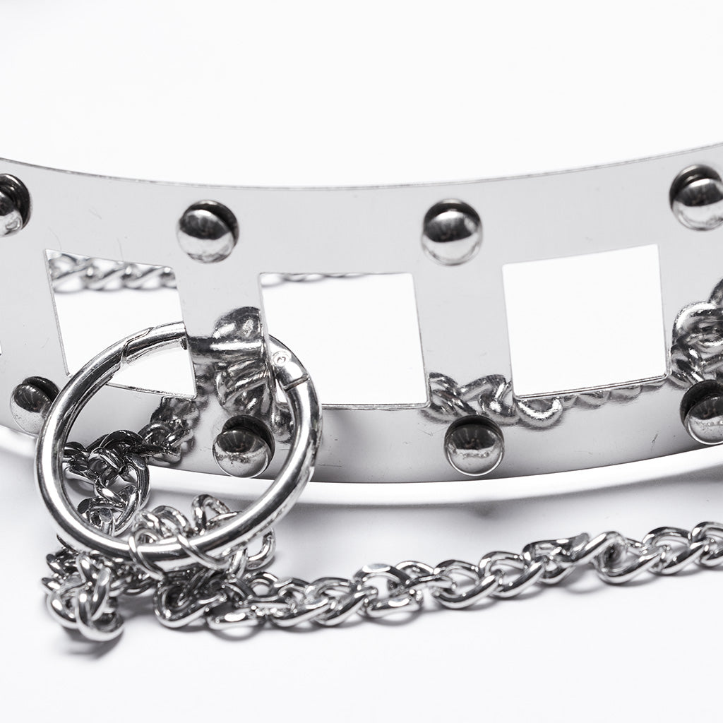 WS-742YDF Edgy silver Rivet Belt with Chains Punk Accessories