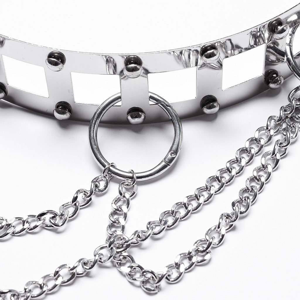 WS-742YDF Edgy silver Rivet Belt with Chains Punk Accessories