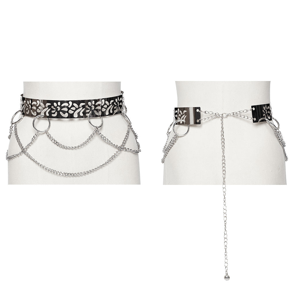 WS-743YDF Gothic Floral Metal Belt with Chains silver Punk Accessories?-??Punk Rave Clothing