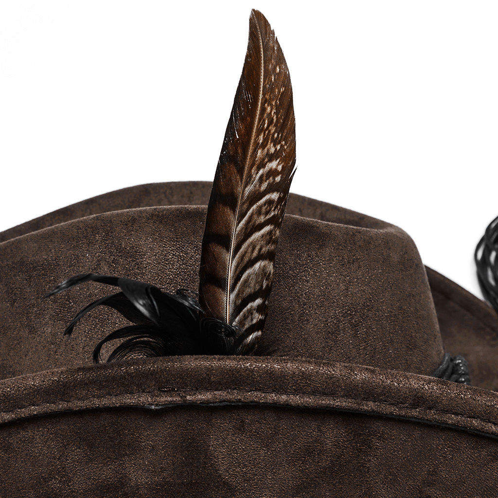 WS-746MZM Suede Cowboy Hat with Feathers Punk Accessories Edition?-??Punk Rave Clothing