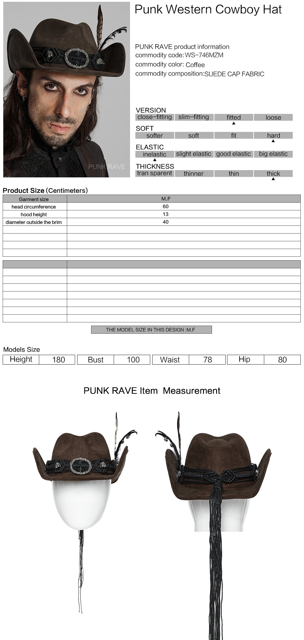 WS-746MZM Suede Cowboy Hat with Feathers Punk Accessories Edition?-??Punk Rave Clothing