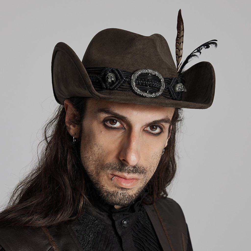 WS-746MZM Suede Cowboy Hat with Feathers Punk Accessories Edition?-??Punk Rave Clothing