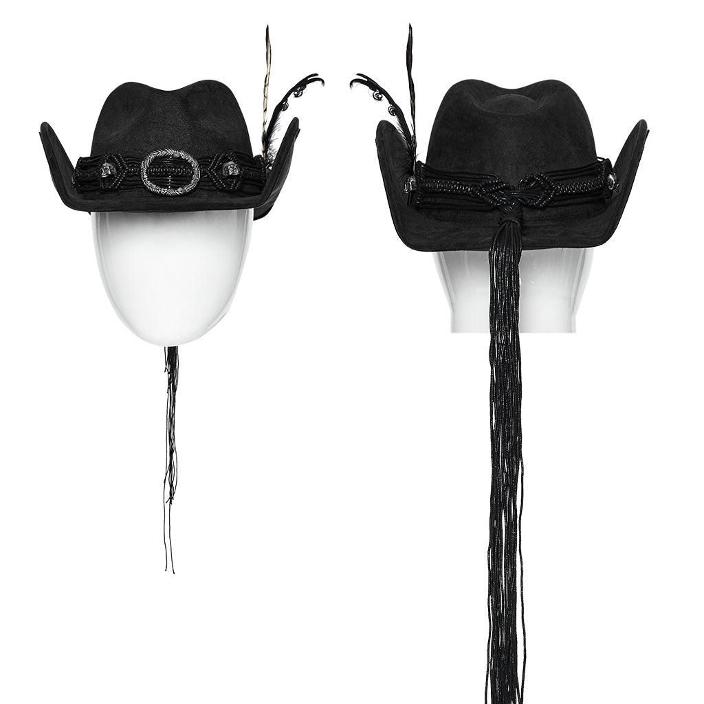 WS-746MZM Suede Cowboy Hat with Feathers Punk Accessories Edition?-??Punk Rave Clothing