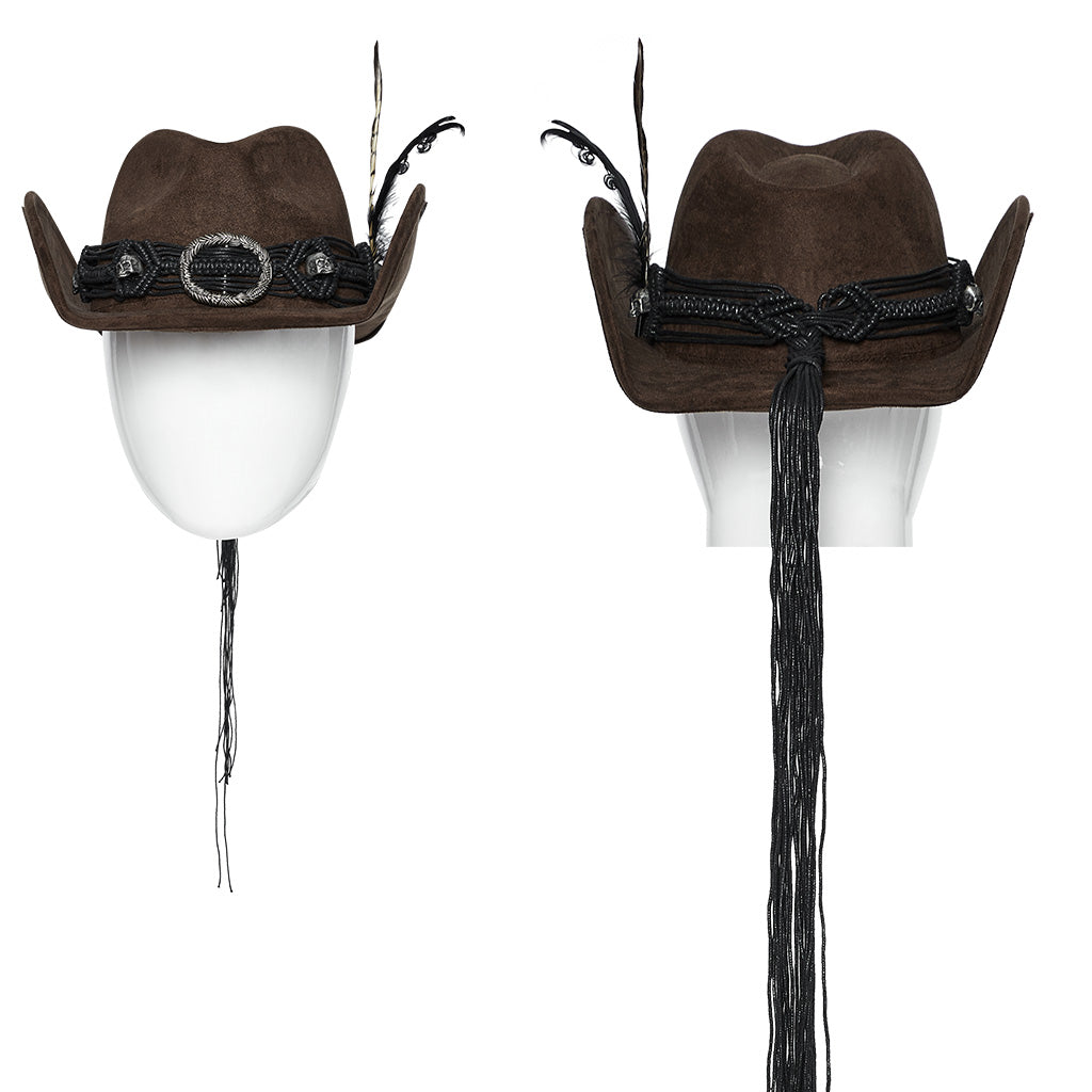 WS-746MZM Suede Cowboy Hat with Feathers Punk Accessories Edition?-??Punk Rave Clothing