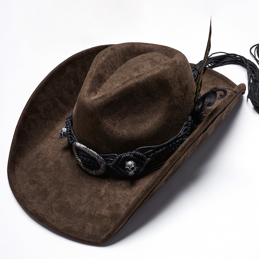 WS-746MZM Suede Cowboy Hat with Feathers Punk Accessories Edition?-??Punk Rave Clothing