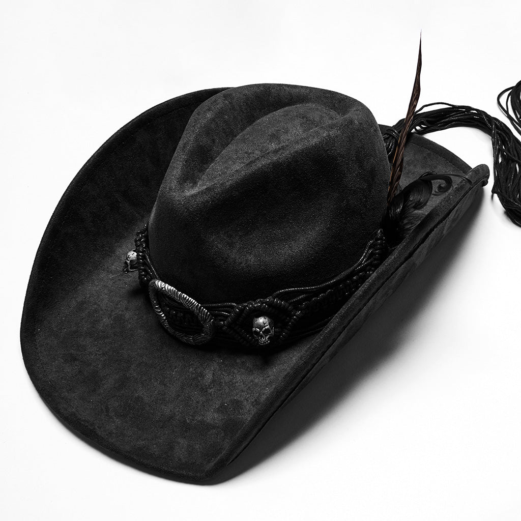 WS-746MZM Suede Cowboy Hat with Feathers Punk Accessories Edition?-??Punk Rave Clothing