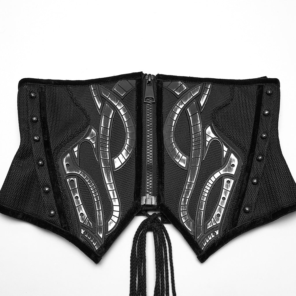 WS-750YDF Edgy Black Punk Corset Gothic Steel Boned Waist Cincher