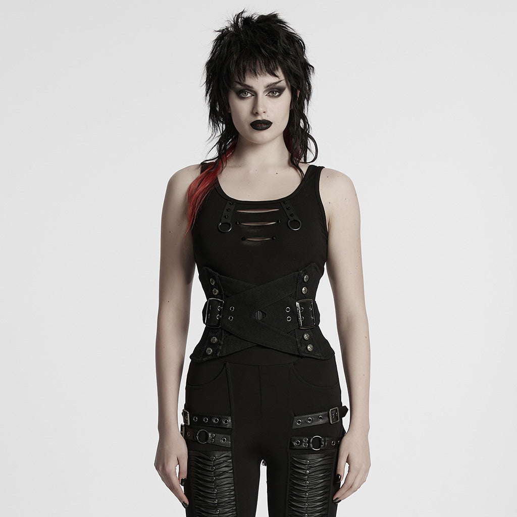 WS-753YDF Edgy Gothic Lace-Up Belted Punk Corset Waist Cincher