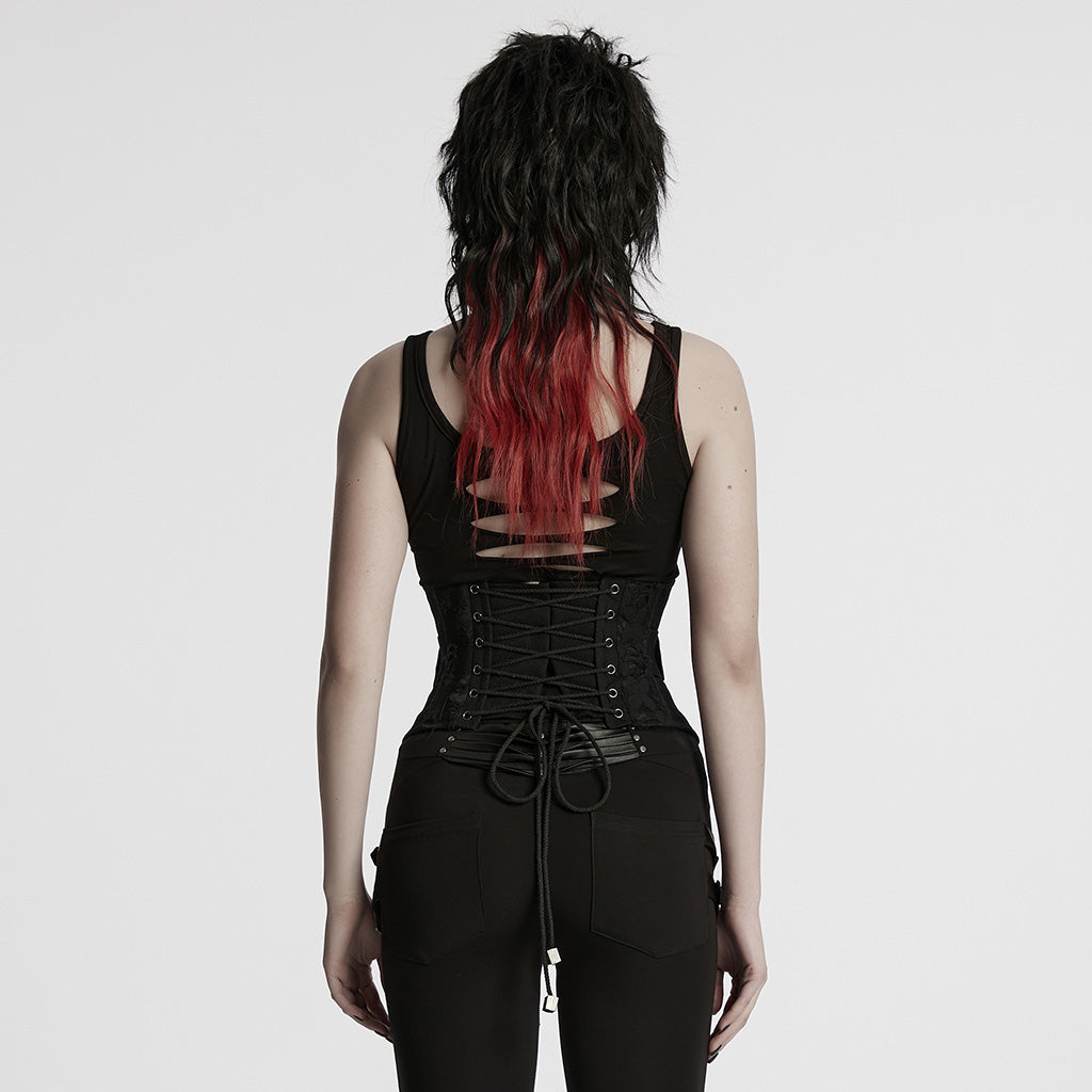 WS-753YDF Edgy Gothic Lace-Up Belted Punk Corset Waist Cincher
