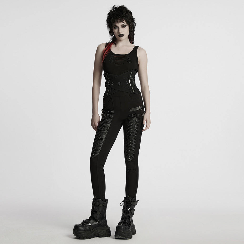 WS-753YDF Edgy Gothic Lace-Up Belted Punk Corset Waist Cincher