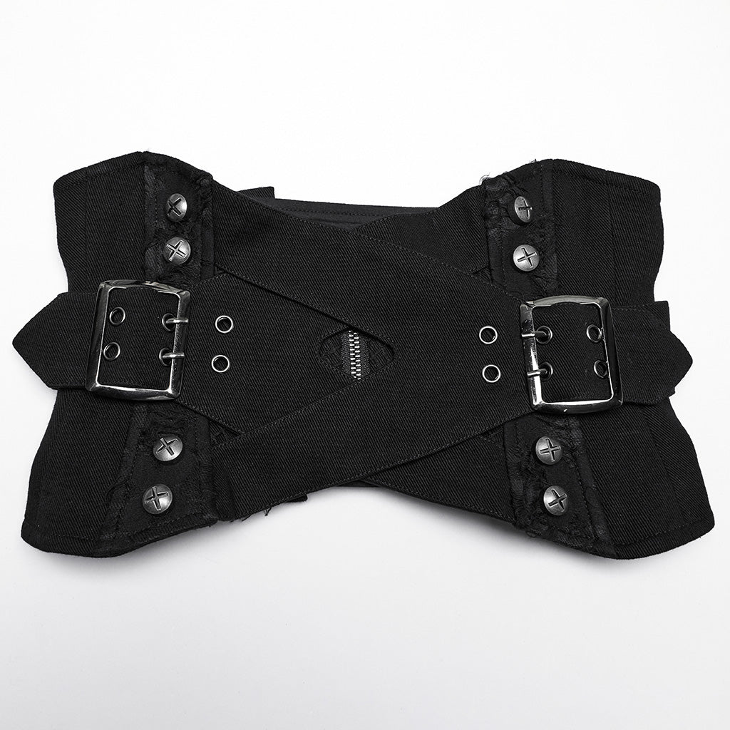 WS-753YDF Edgy Gothic Lace-Up Belted Punk Corset Waist Cincher