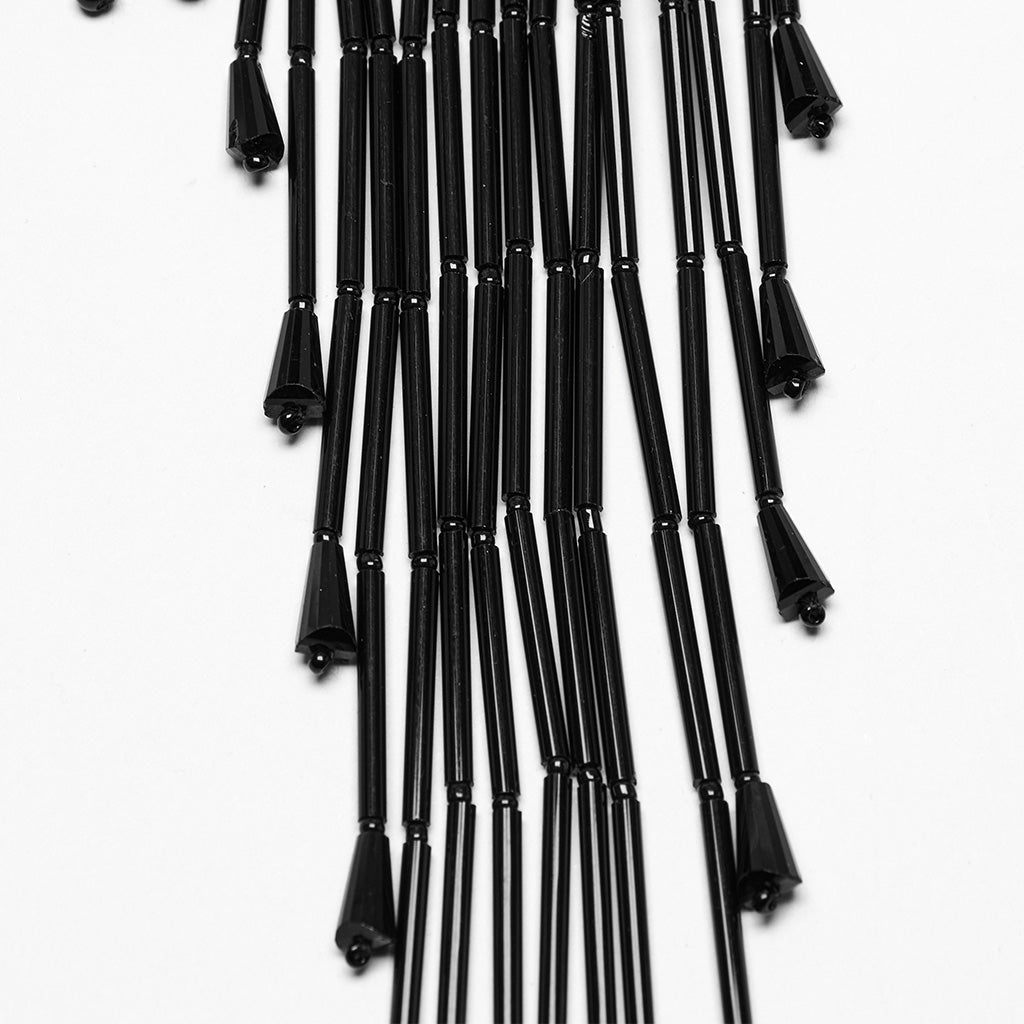 WS-773LHF Gothic Accessories Lace Choker Black Fringe Dramatic Necklace