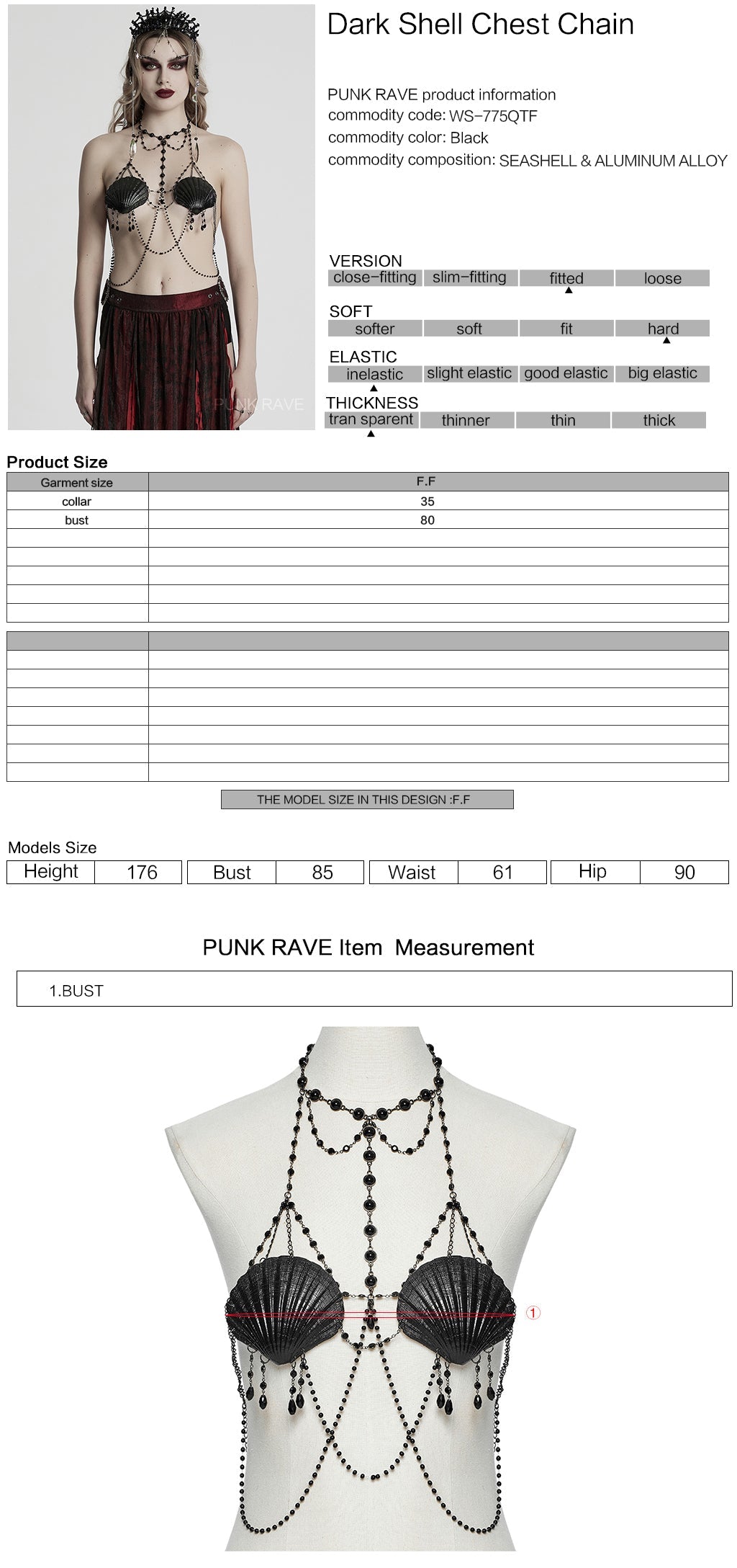 WS-775QTF Gothic Accessories Shell Bra Beaded Chain Crown Set