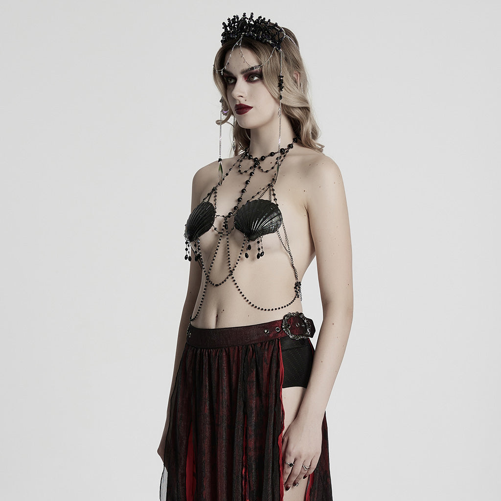 WS-775QTF Gothic Accessories Shell Bra Beaded Chain Crown Set
