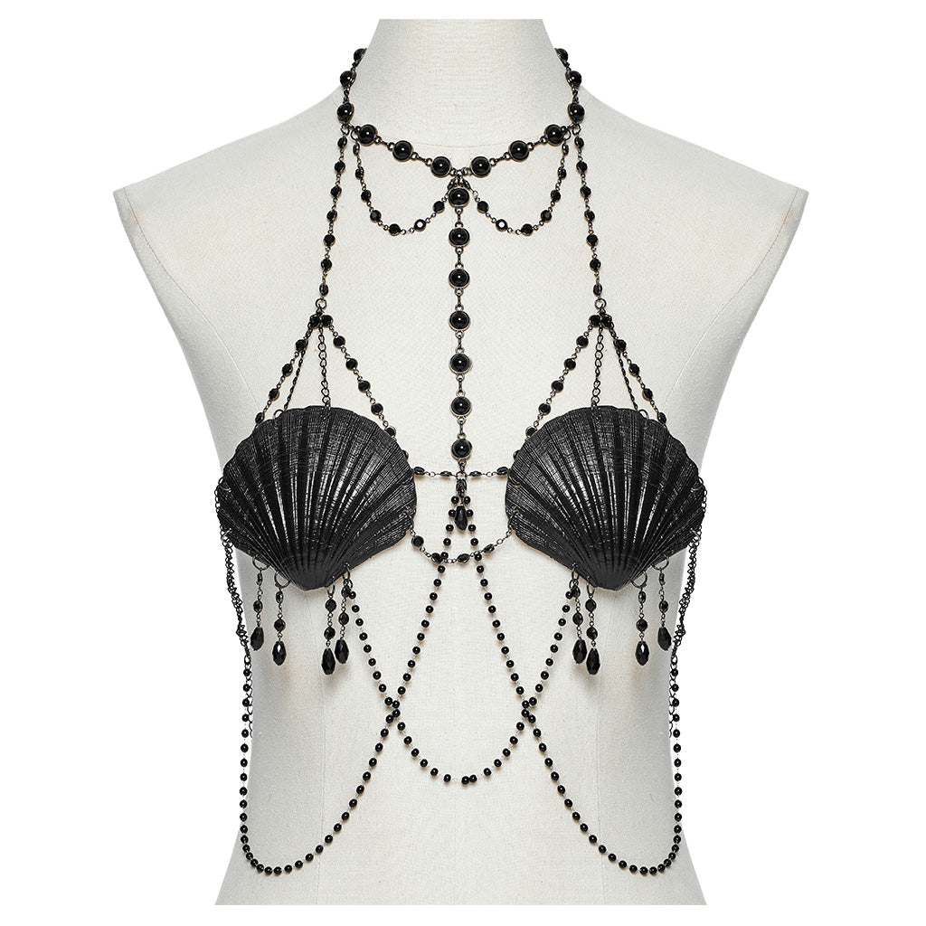 WS-775QTF Gothic Accessories Shell Bra Beaded Chain Crown Set