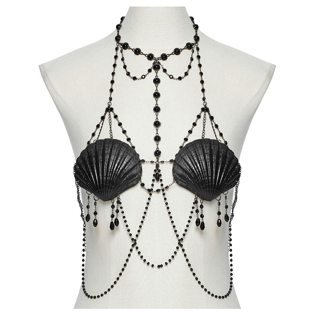 WS-775QTF Gothic Accessories Shell Bra Beaded Chain Crown Set
