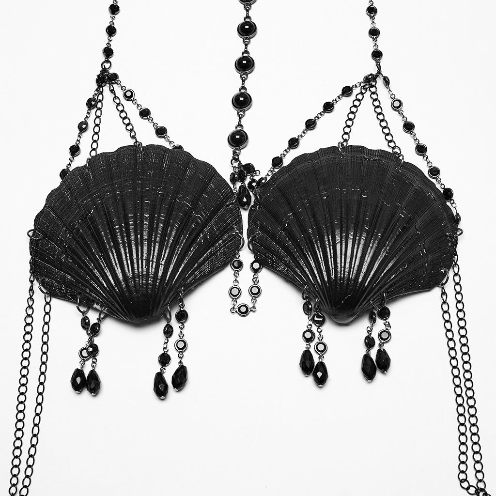 WS-775QTF Gothic Accessories Shell Bra Beaded Chain Crown Set