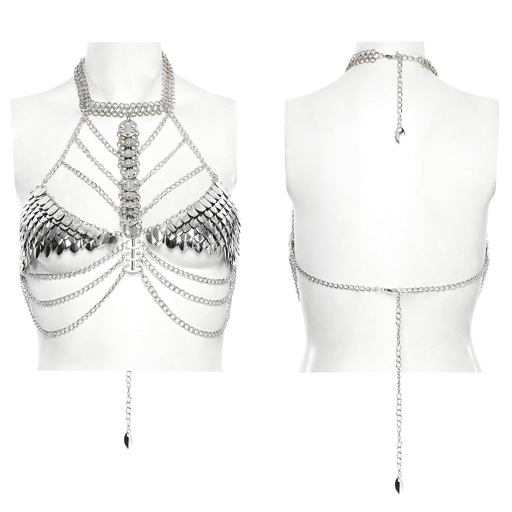 WS-777QTF Punk Accessories Metallic Chain Bra Top Festival Wear
