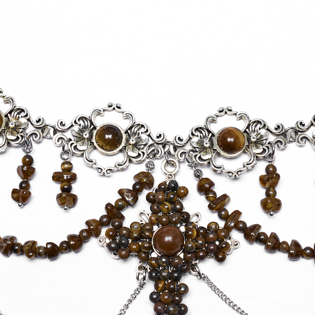 WS-781LHF Gothic Accessories Black Beaded Choker Necklace with Cross Pendant