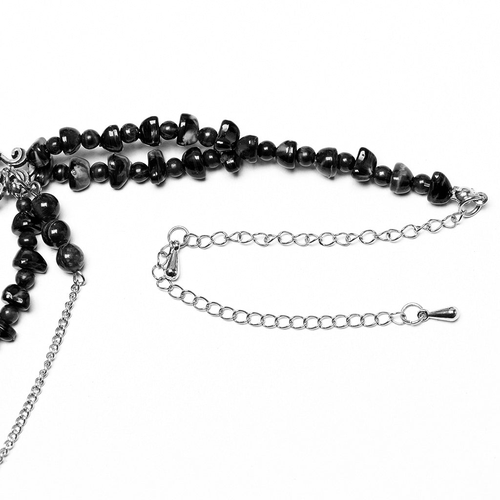 WS-781LHF Gothic Accessories Black Beaded Choker Necklace with Cross Pendant
