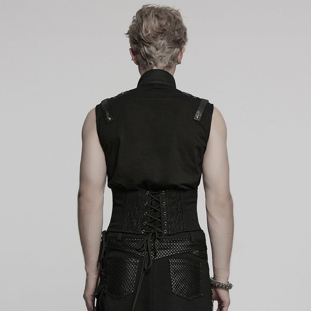 WS-782YDM Vegan Leather Punk Corset Lace Up Studded Waist Cincher