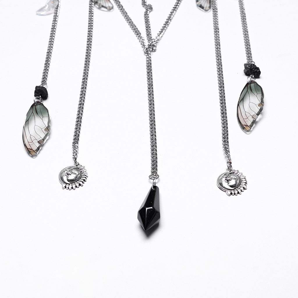 WS-784FSF Gothic Accessories: Elegant Black Crown with Chains and Jewel Headpiece Gothic Accessories Black Beaded Crown with Dramatic Choker Set