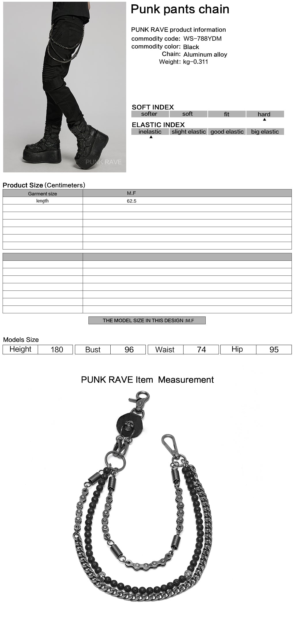 WS-788YDM Dual Chain Skull Clip Punk Accessories Belt Chain