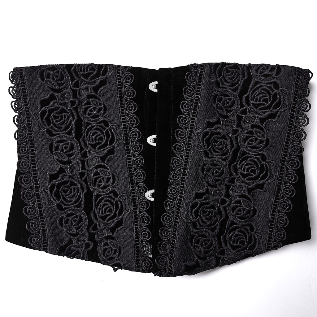 WS-790YDF Gothic Corset Black Floral Lace Up Waist Cincher