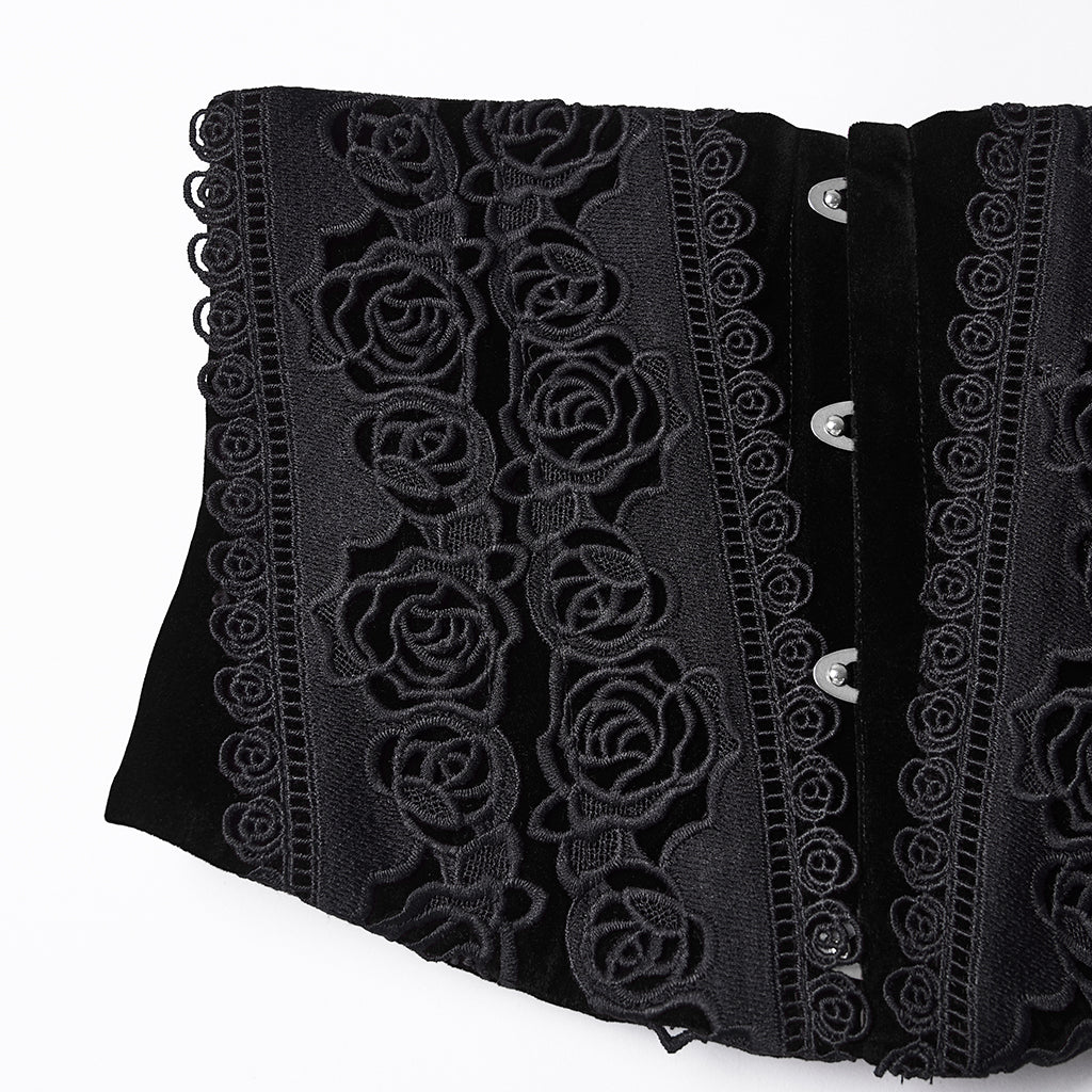 WS-790YDF Gothic Corset Black Floral Lace Up Waist Cincher