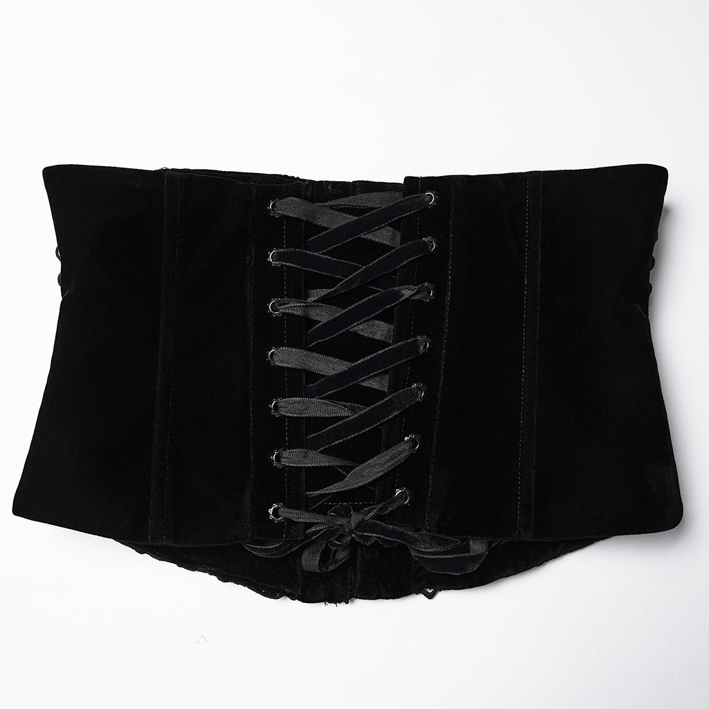 WS-790YDF Gothic Corset Black Floral Lace Up Waist Cincher