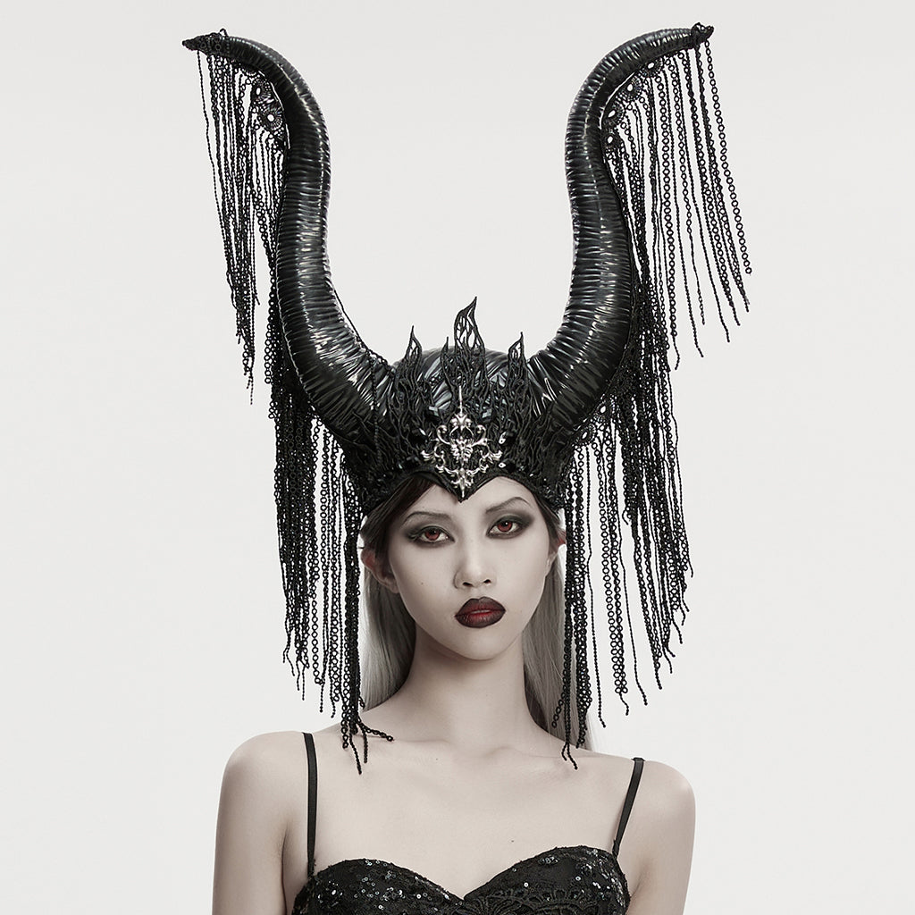 WS-792FSF Gothic Accessories Horned Headdress with Chain Fringe Details