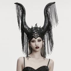 WS-792FSF Gothic Accessories Horned Headdress with Chain Fringe Details