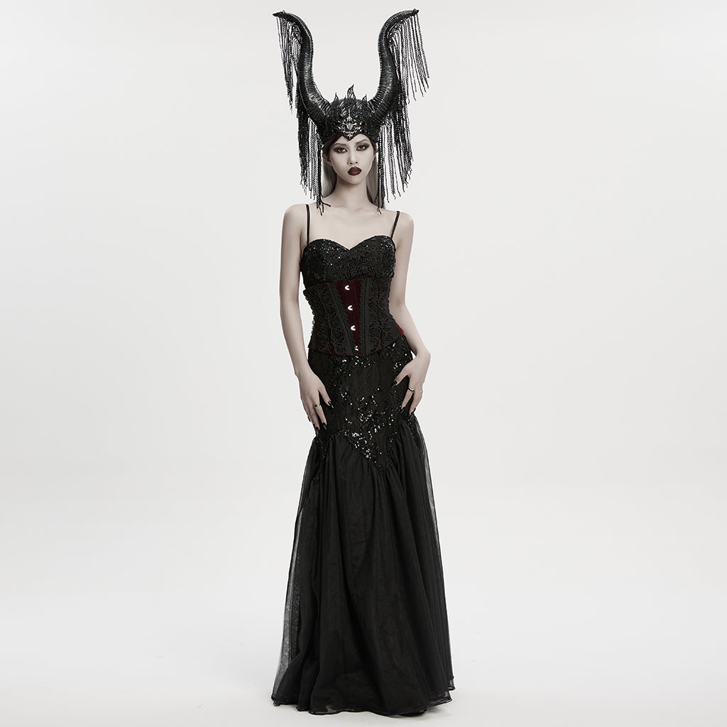 WS-792FSF Gothic Accessories Horned Headdress with Chain Fringe Details