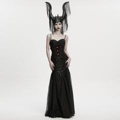 WS-792FSF Gothic Accessories Horned Headdress with Chain Fringe Details