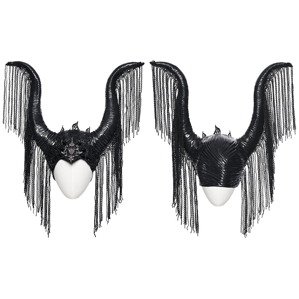 WS-792FSF Gothic Accessories Horned Headdress with Chain Fringe Details