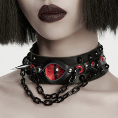WS-799LHF Punk Accessories Gothic Eye Choker with Spikes and Chains