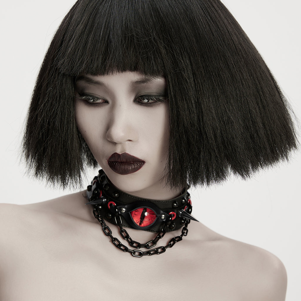 WS-799LHF Punk Accessories Gothic Eye Choker with Spikes and Chains