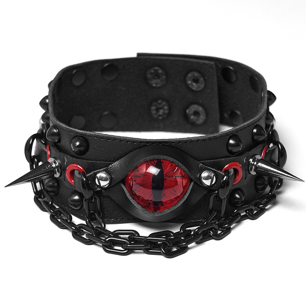 WS-799LHF Punk Accessories Gothic Eye Choker with Spikes and Chains