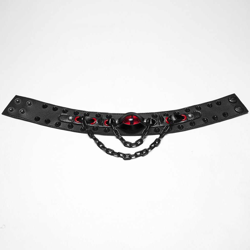 WS-799LHF Punk Accessories Gothic Eye Choker with Spikes and Chains