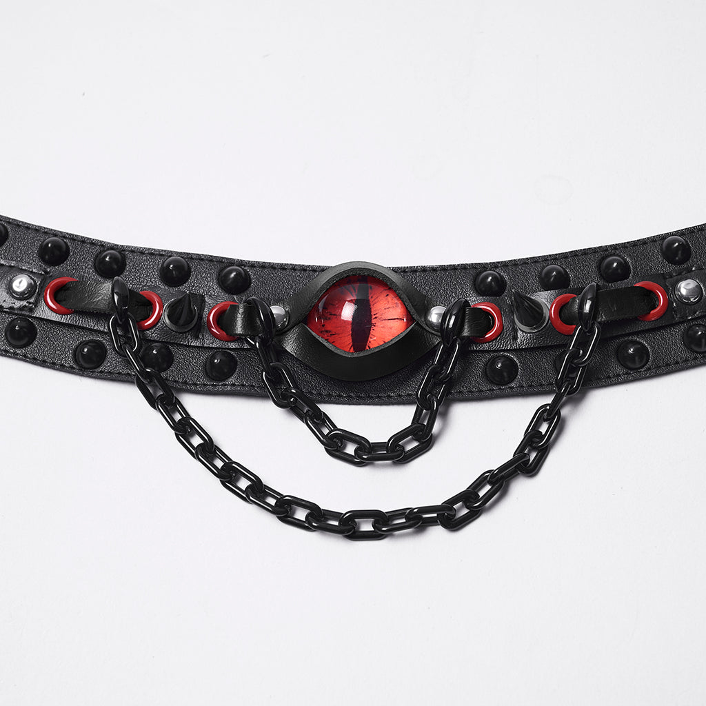 WS-799LHF Punk Accessories Gothic Eye Choker with Spikes and Chains