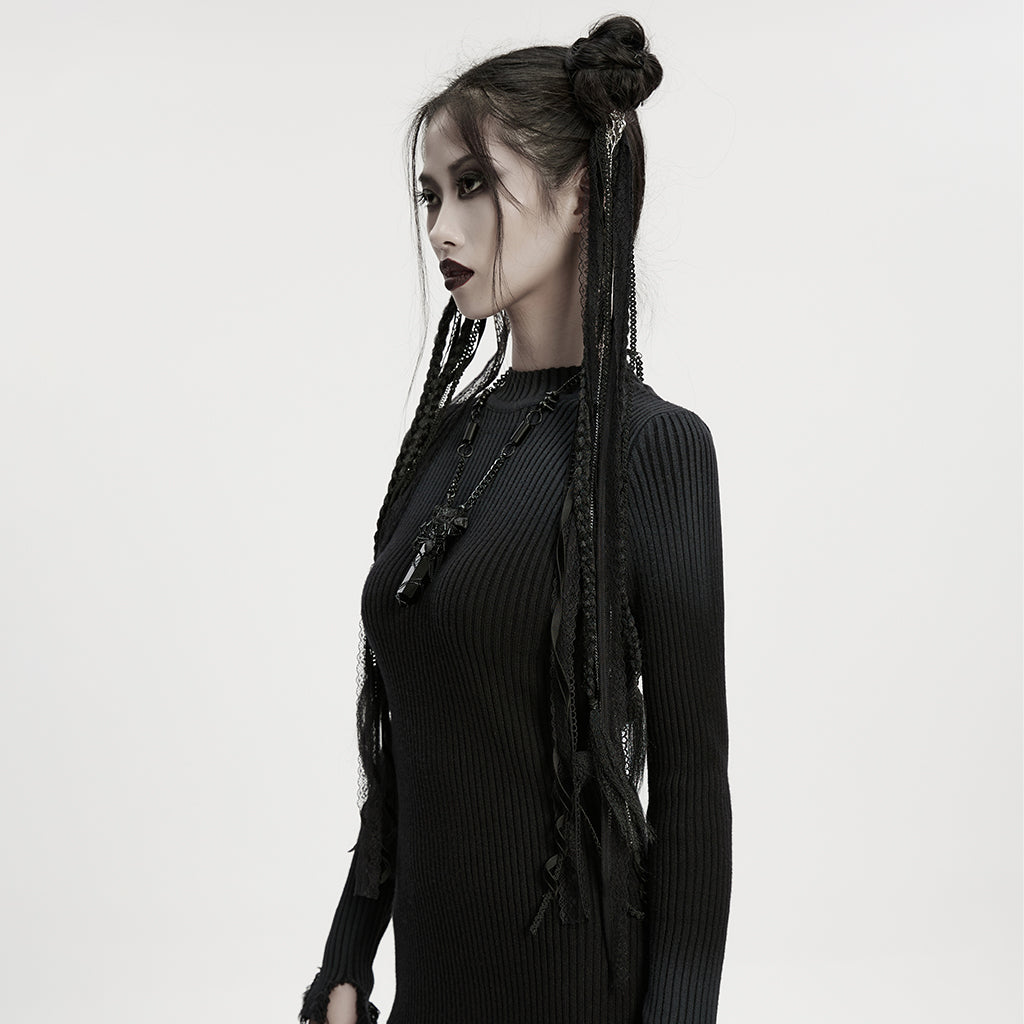 WS-801FSF Gothic Accessories Black Lace Ribbon Hair Extension Clip