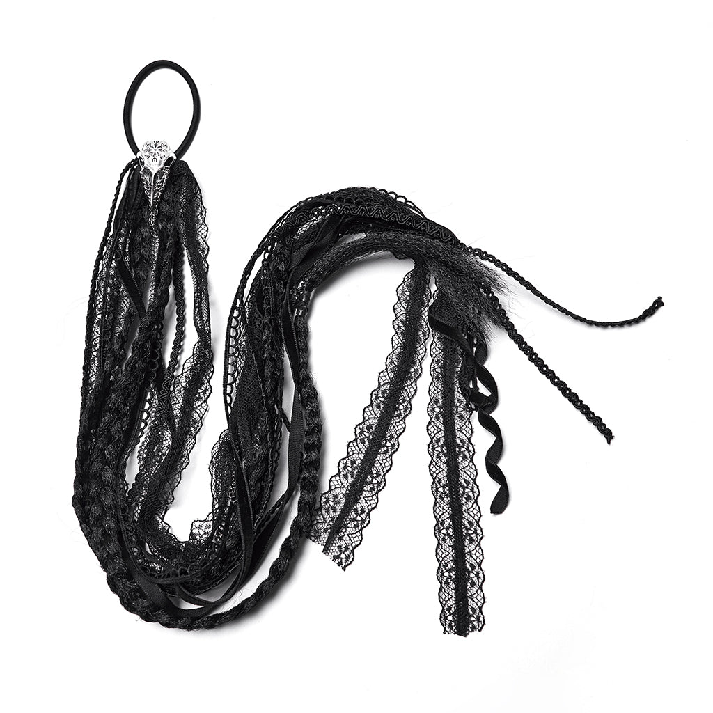 WS-801FSF Gothic Accessories Black Lace Ribbon Hair Extension Clip