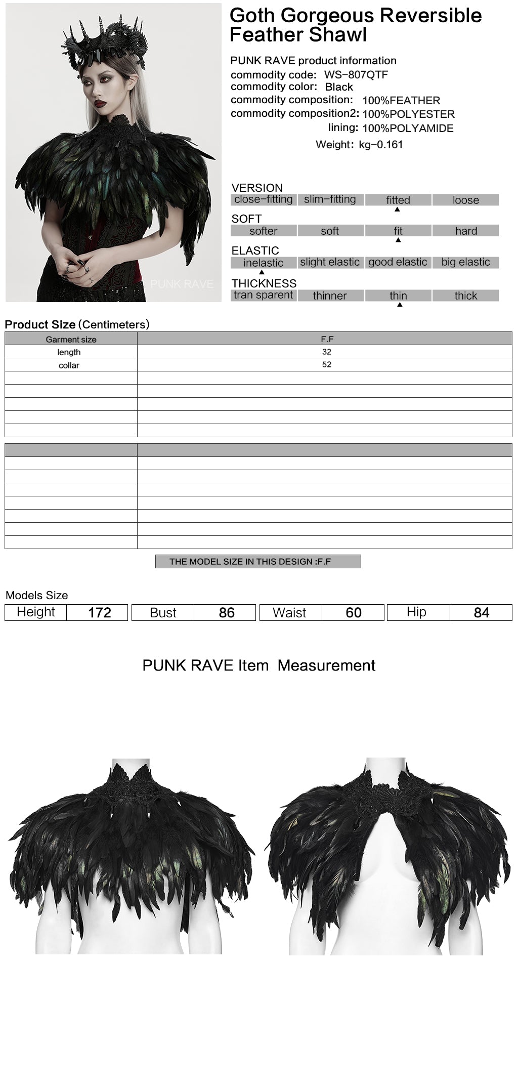WS-807QTF Gothic Accessories Feathered Black Capelet Collar Choker Shoulder Cover