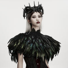 WS-807QTF Gothic Accessories Feathered Black Capelet Collar Choker Shoulder Cover