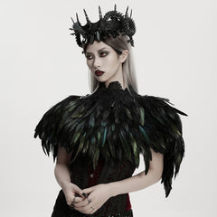WS-807QTF Gothic Accessories Feathered Black Capelet Collar Choker Shoulder Cover