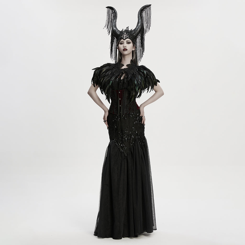 WS-807QTF Gothic Accessories Feathered Black Capelet Collar Choker Shoulder Cover