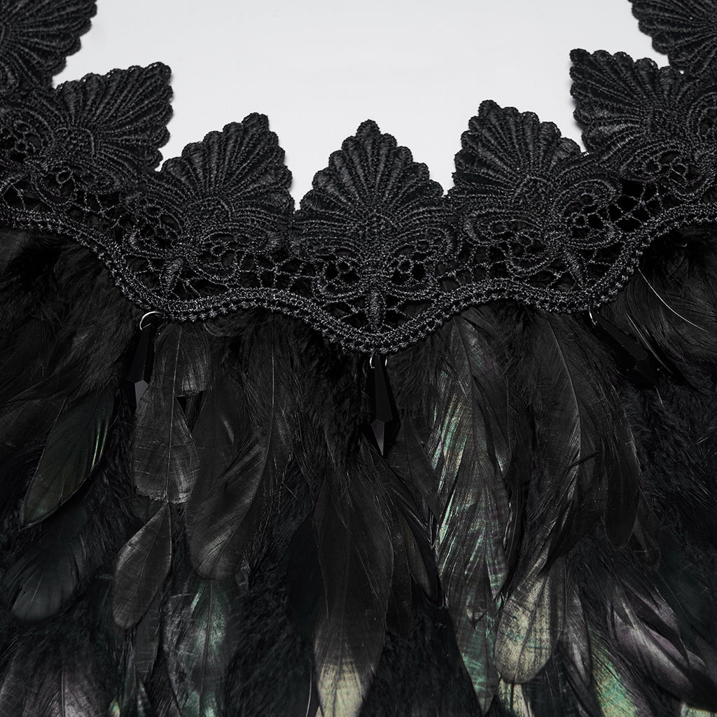 WS-807QTF Gothic Accessories Feathered Black Capelet Collar Choker Shoulder Cover