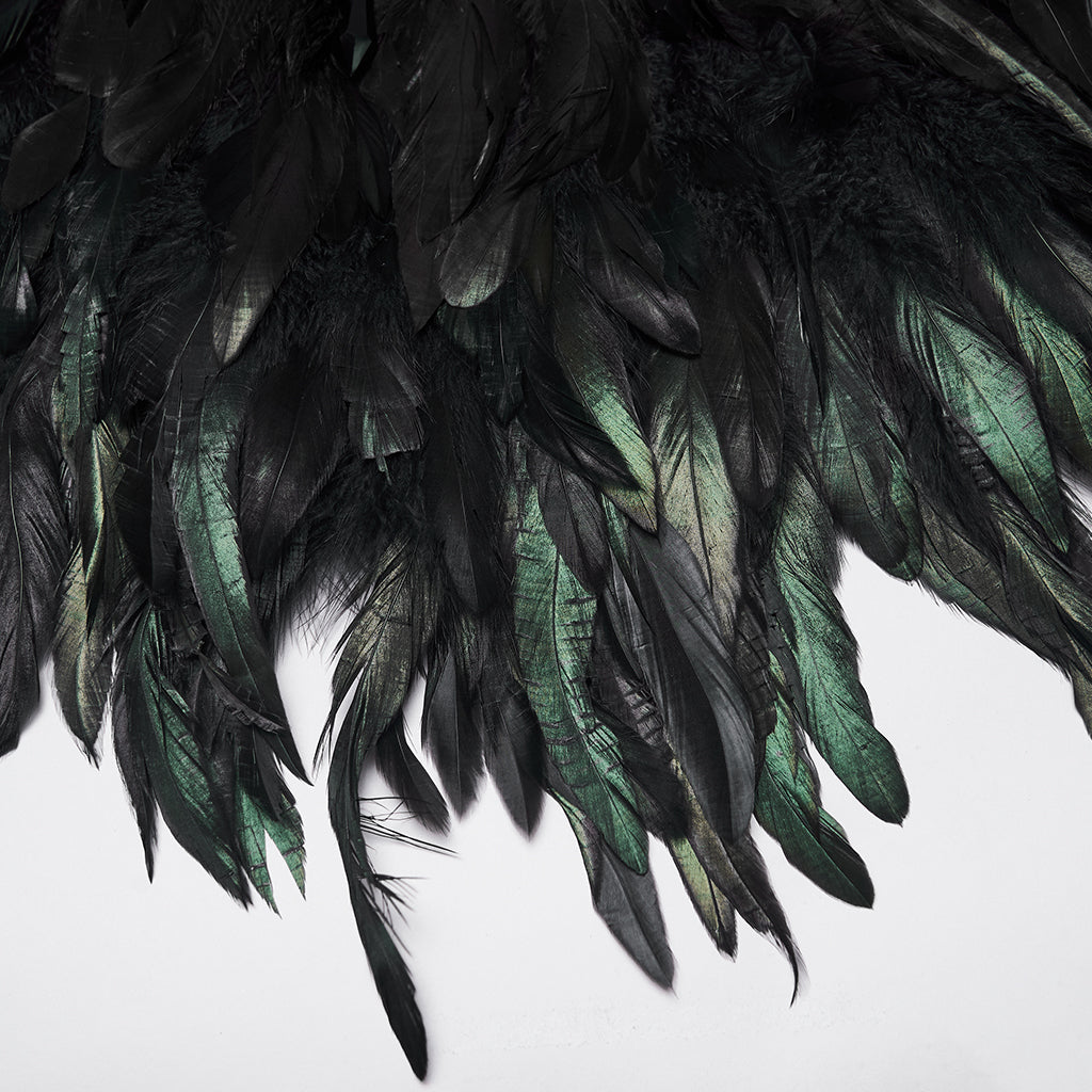 WS-807QTF Gothic Accessories Feathered Black Capelet Collar Choker Shoulder Cover