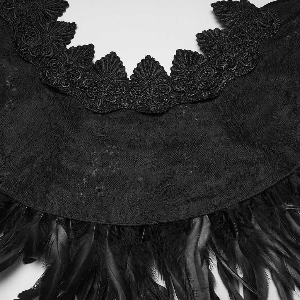 WS-807QTF Gothic Accessories Feathered Black Capelet Collar Choker Shoulder Cover